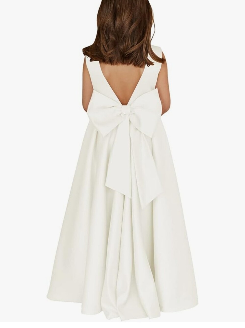 Elegant White Bow-Back Girls' Dress
